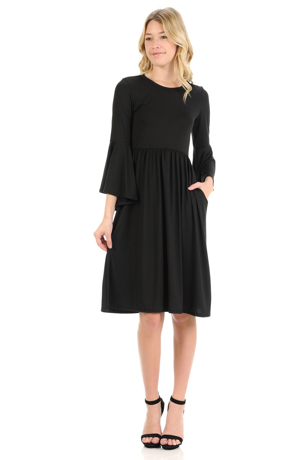 Fit and Flare Dress with Dramatic Bell Sleeve