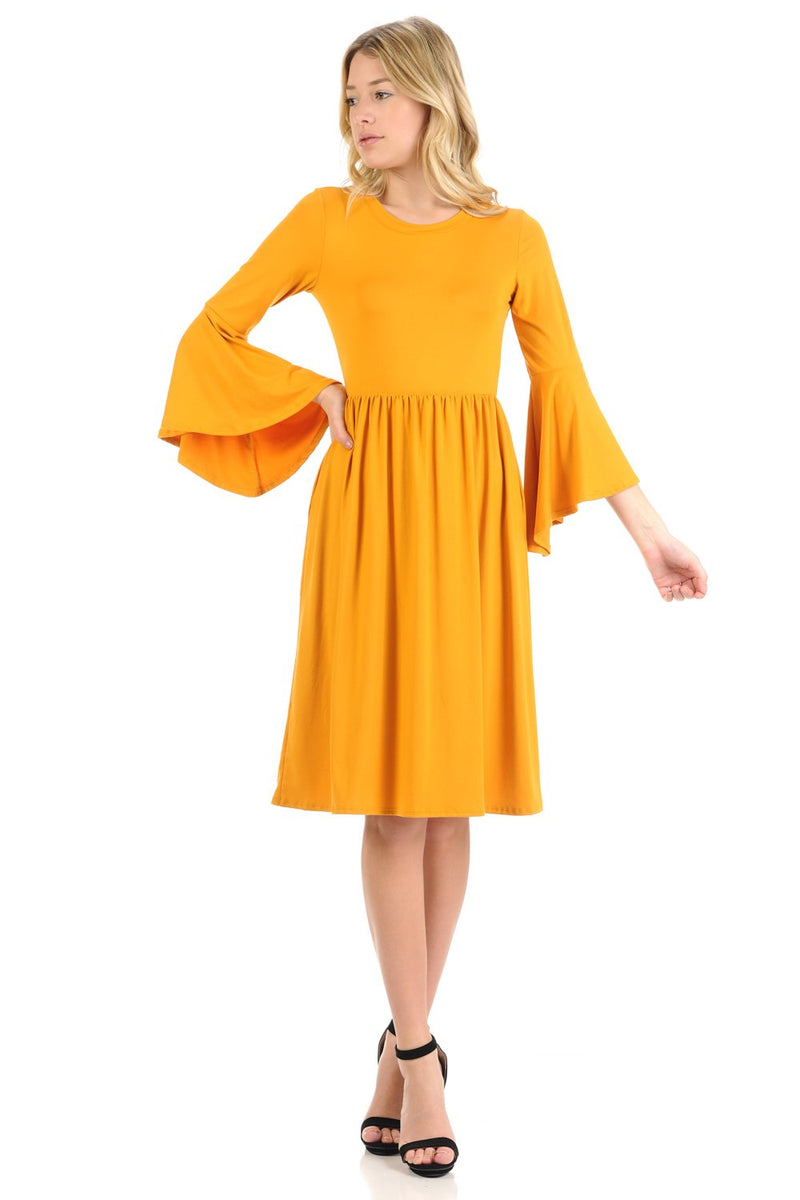 Fit and Flare Dress with Dramatic Bell Sleeve