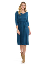 Fit and Flare Midi Dress with Pockets in Solid