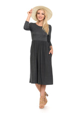 Fit and Flare Midi Dress with Pockets in Solid