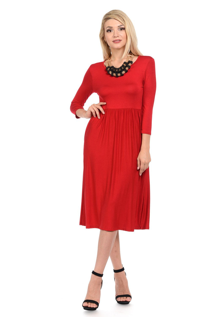 Fit and Flare Midi Dress with Pockets in Solid