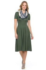 Short Sleeve Pleated Midi Dress with Pockets