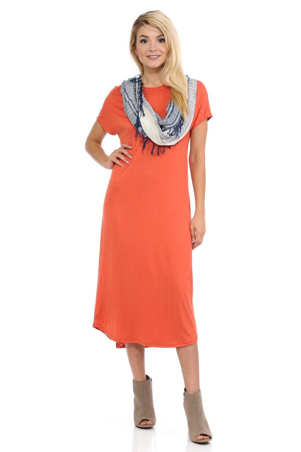 A-Line Short Sleeve Midi Dress