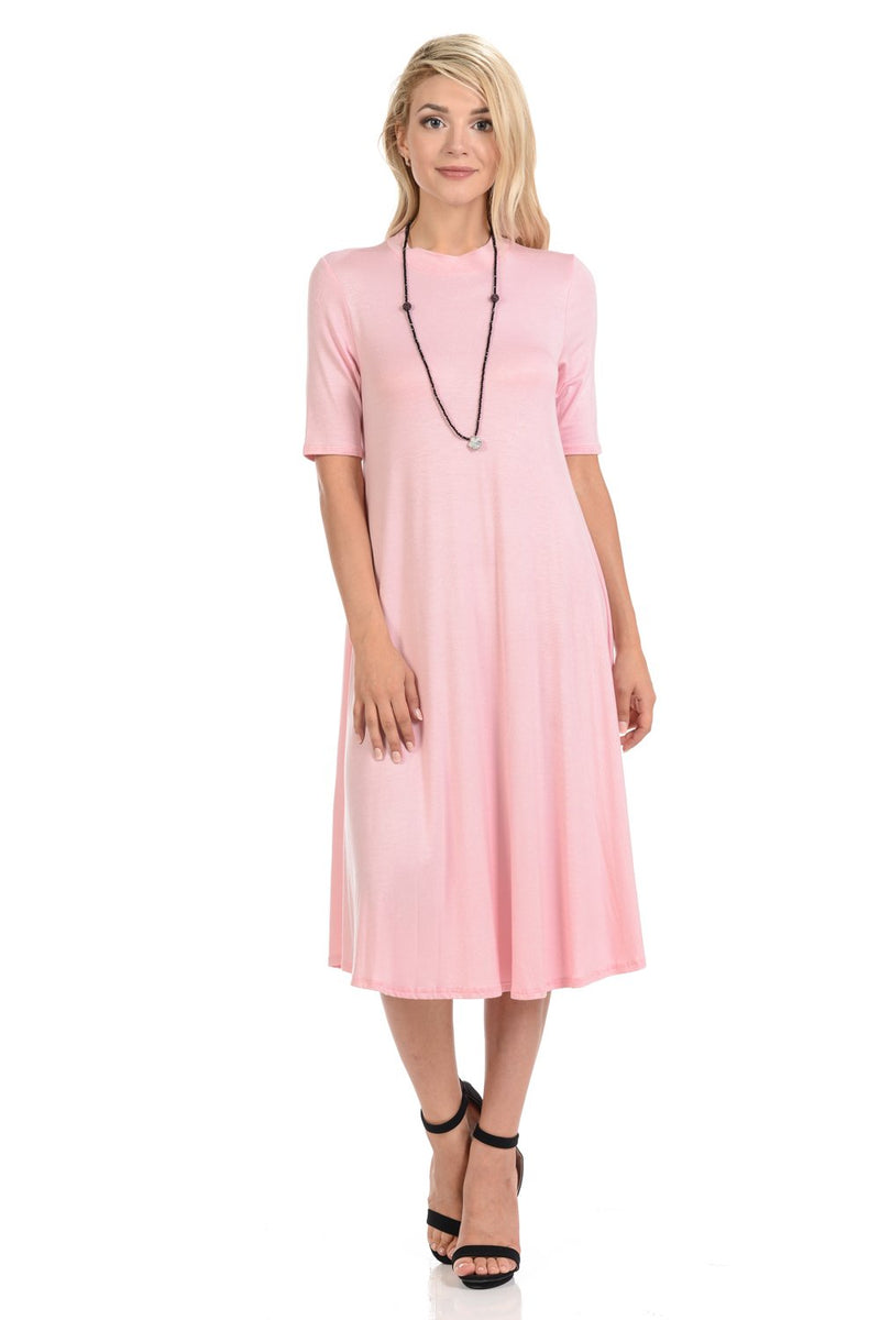 Mock Neck Trapeze Midi Dress
