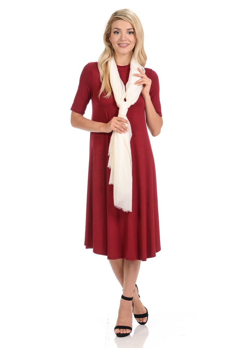 Mock Neck Trapeze Midi Dress