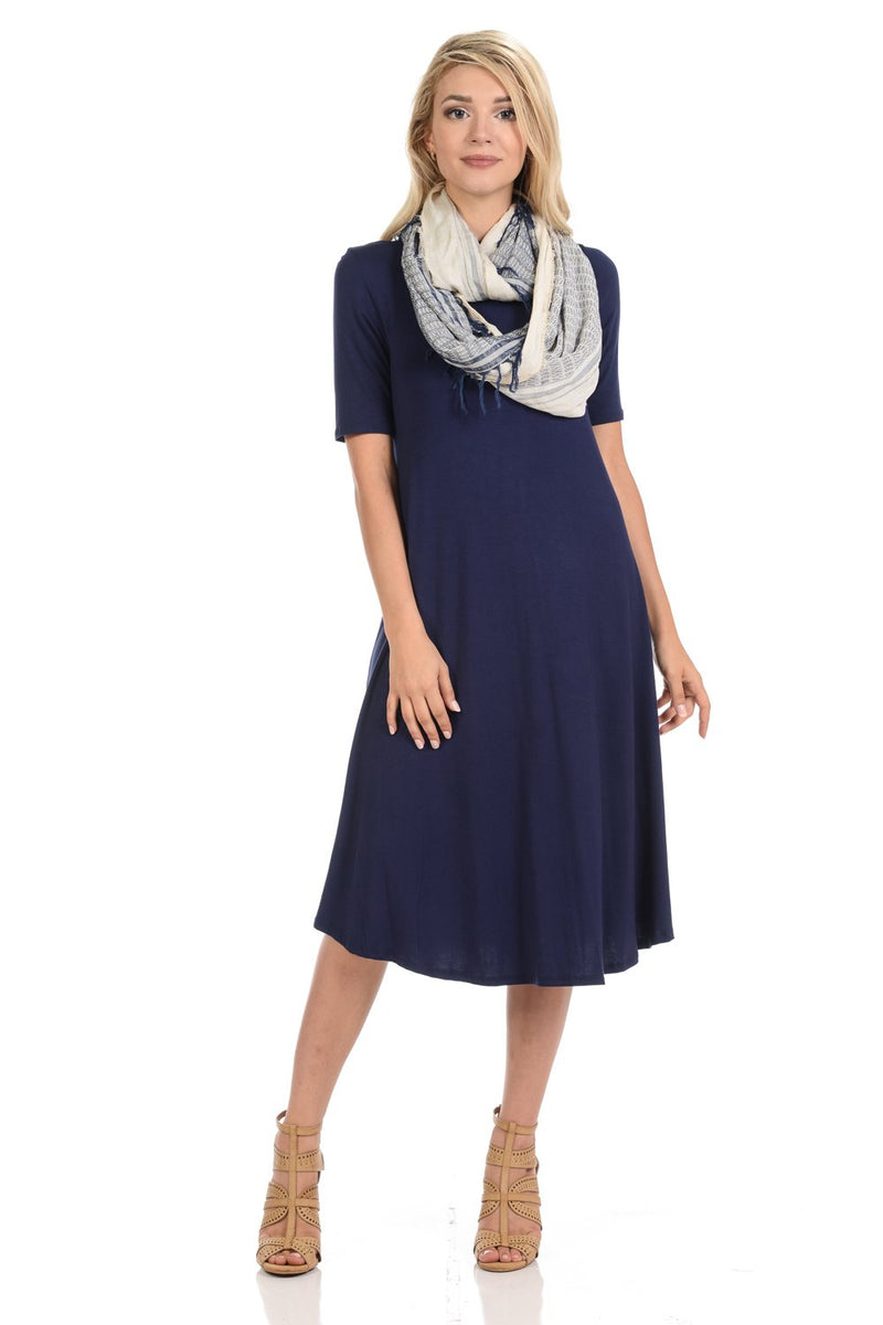 Mock Neck Trapeze Midi Dress