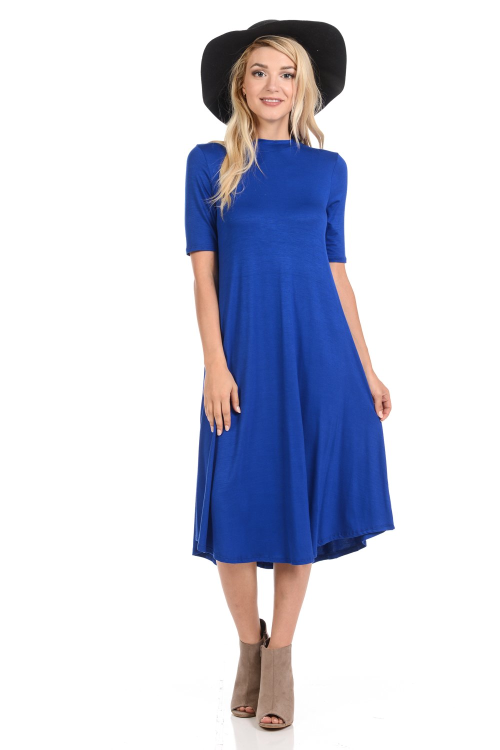 Mock Neck Trapeze Midi Dress
