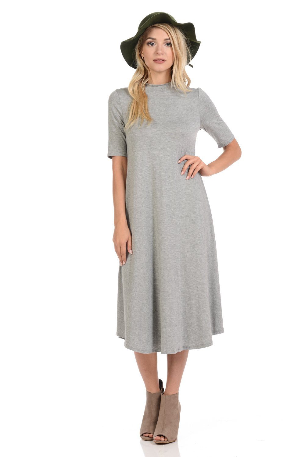 Mock Neck Trapeze Midi Dress