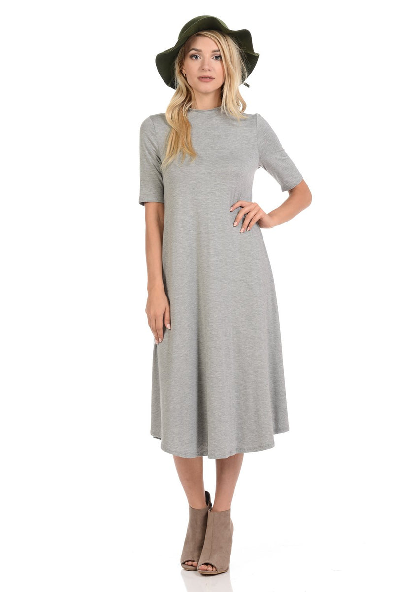 Mock Neck Trapeze Midi Dress