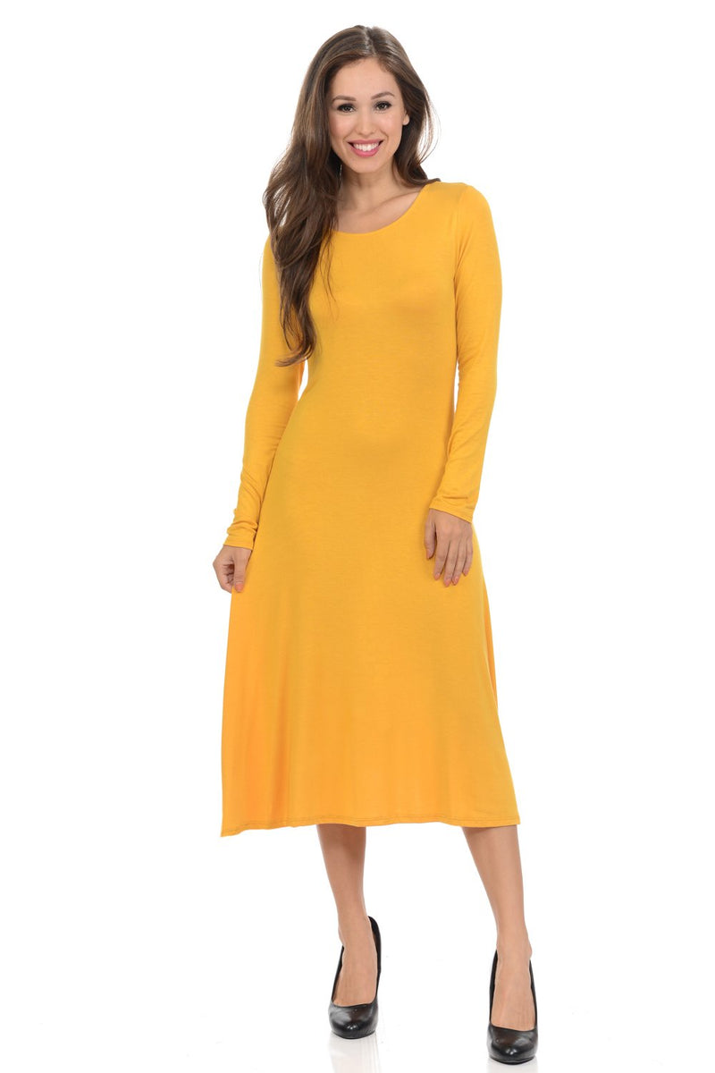 Long Sleeve A-Line Midi Dress