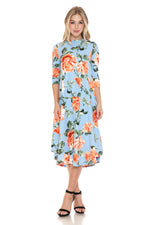 A-Line Swing Trapeze Midi Dress Floral