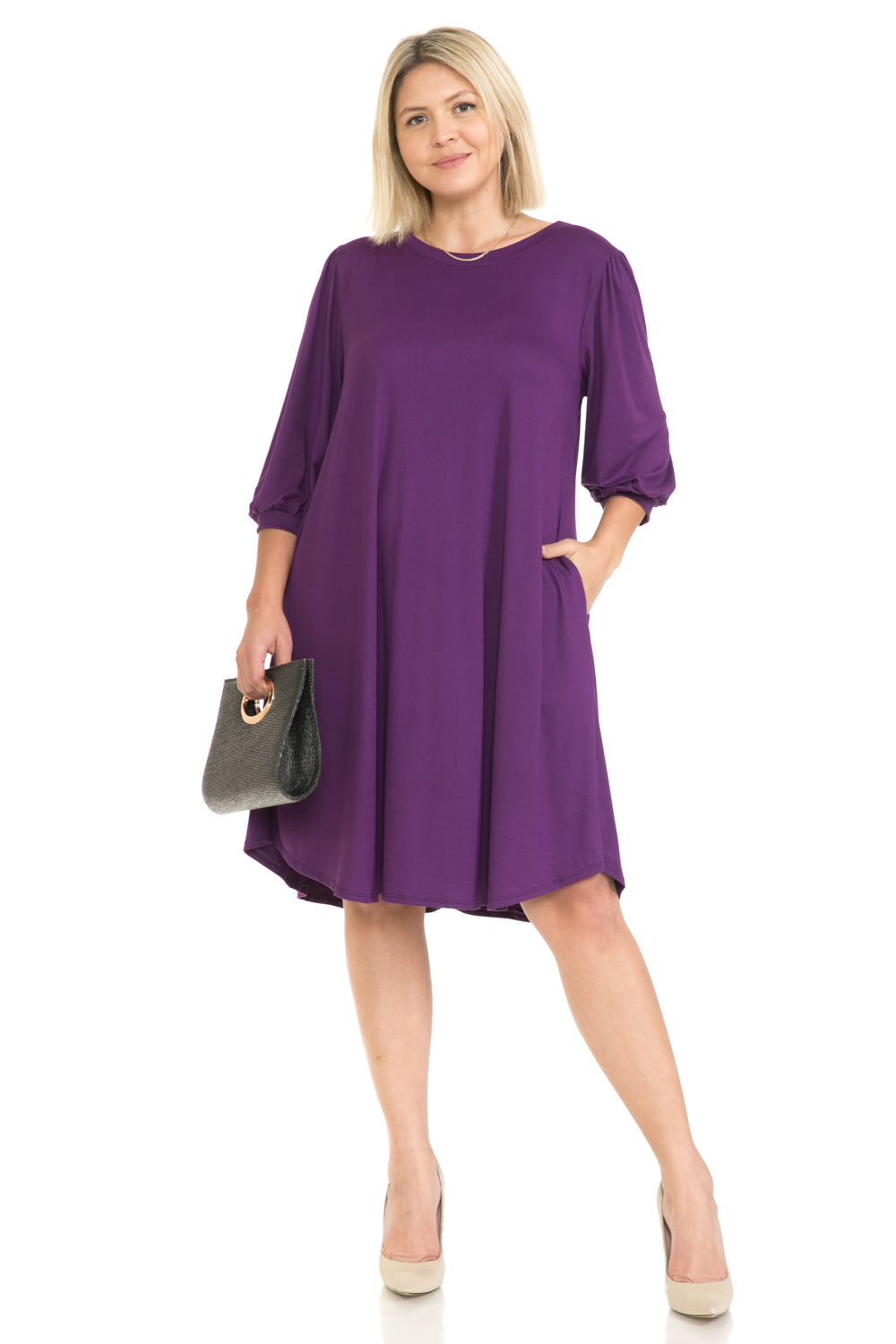 Balloon Sleeve Midi Dress Plus Size