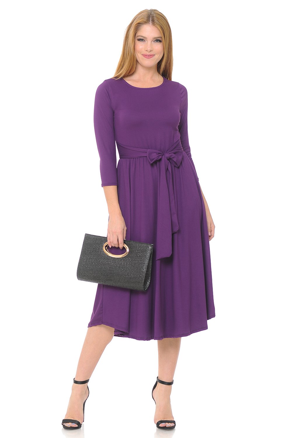 A-Line Midi Dress with Waist Tie