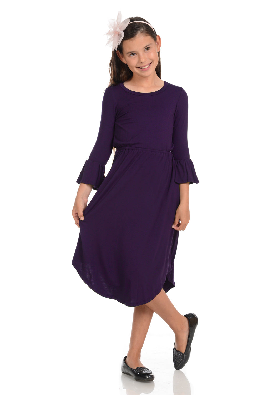 Fit and Flare Midi Dress with Bell Sleeve