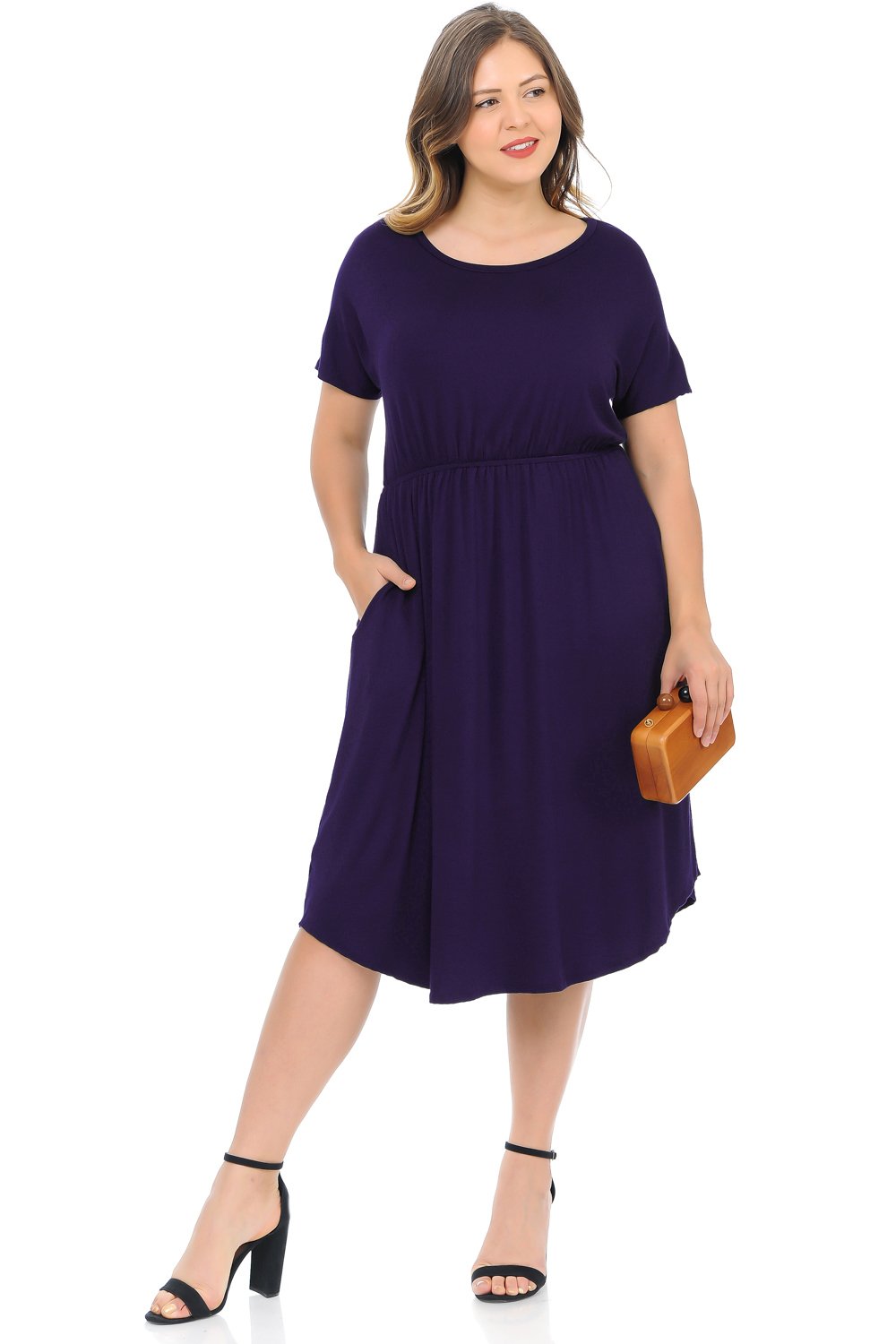 Midi Dress with Pockets and Elastic Waist Plus Size