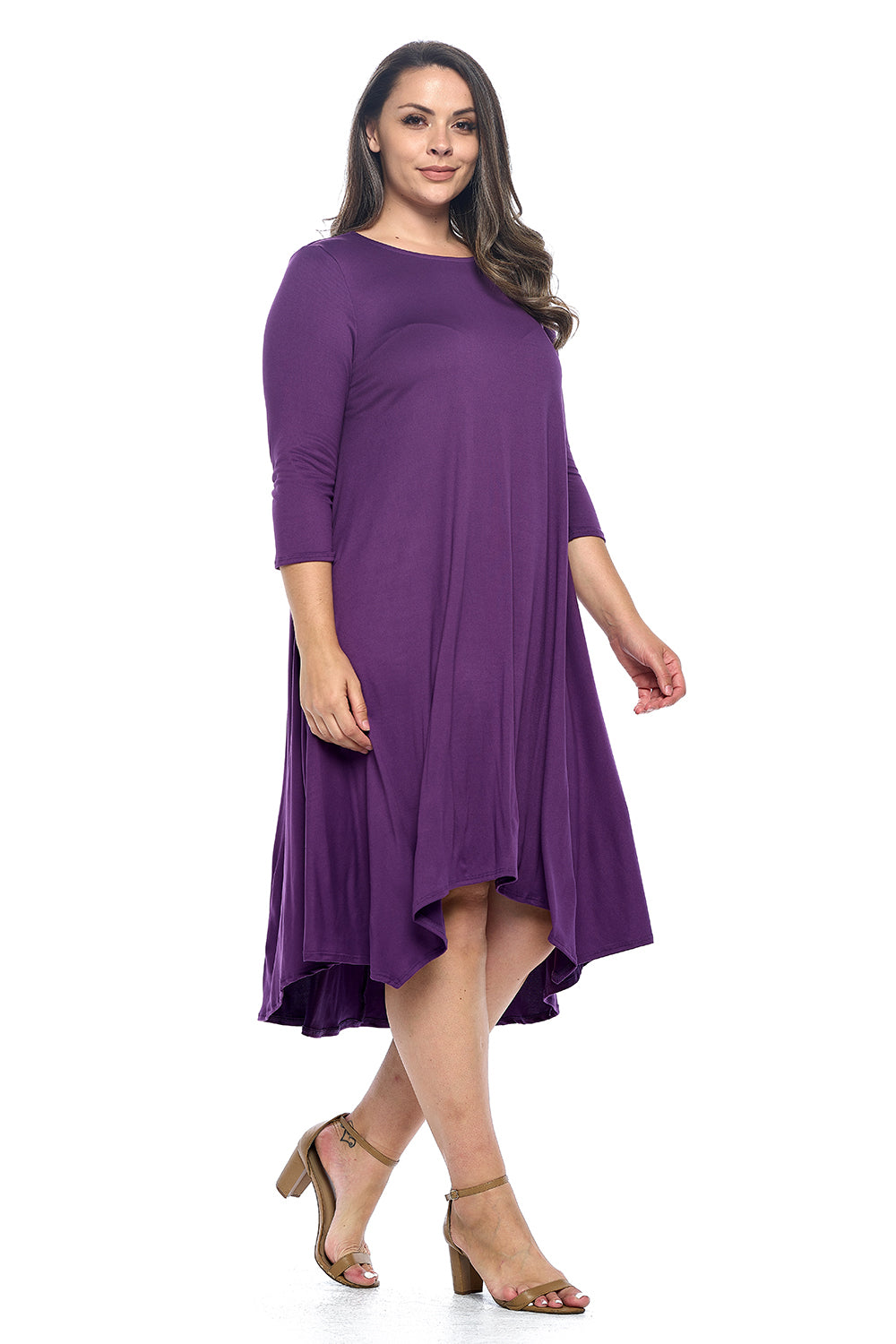 Asymmetric Hem Midi Dress Plus Size