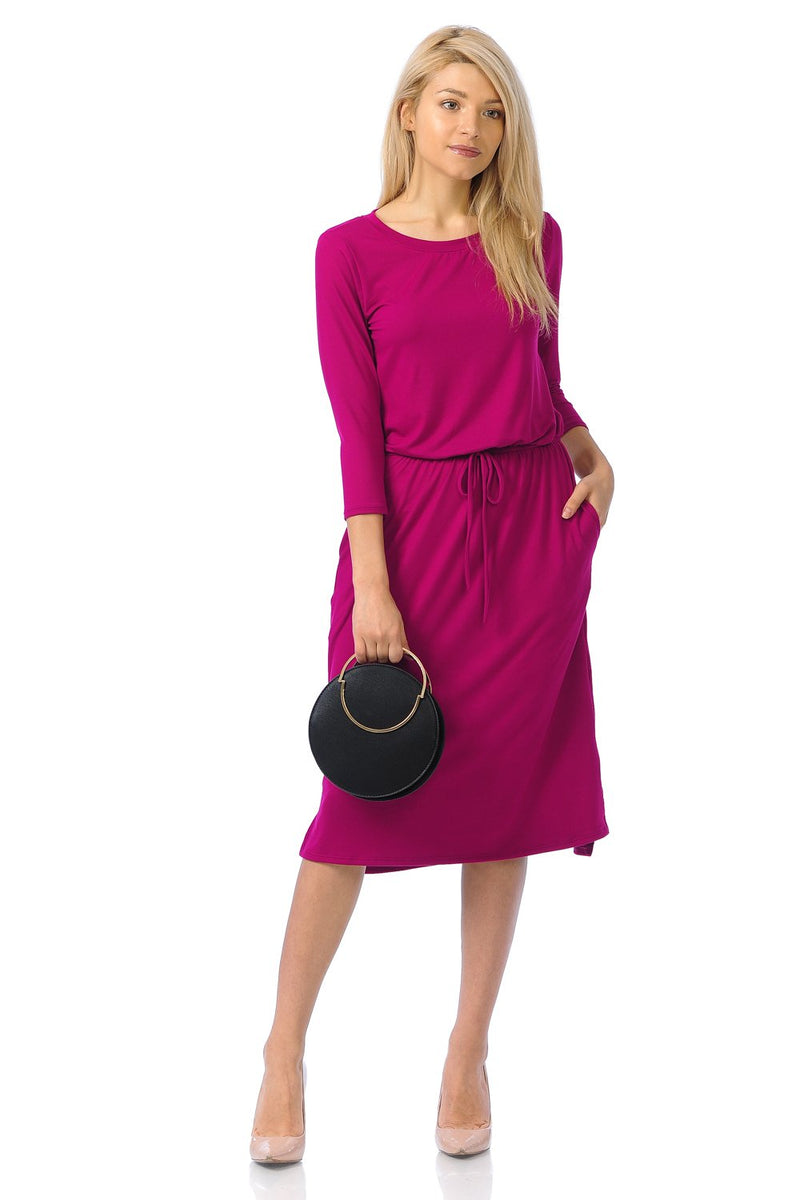 Relaxed Midi Dress with Elastic Waist Solid