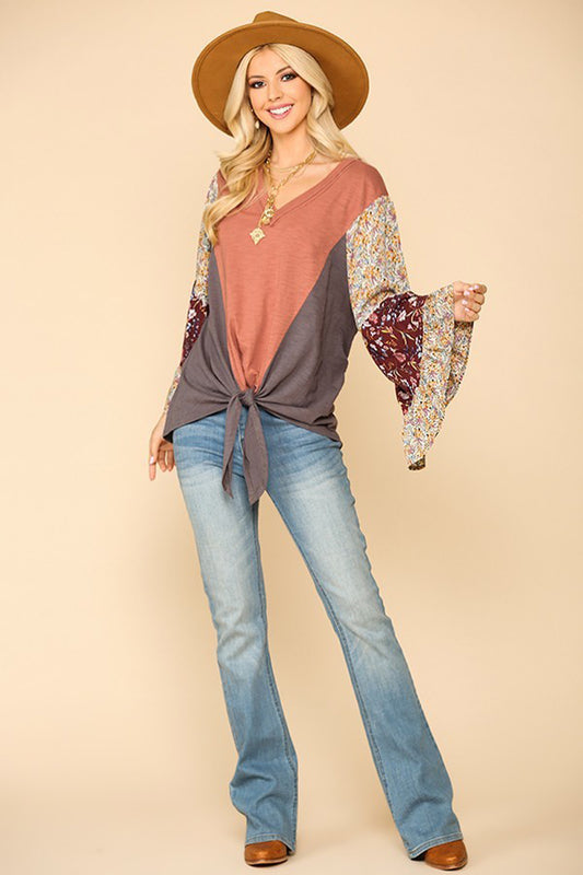 Floral Print Ruffle Sleeves Top