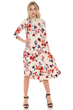 A-Line Swing Trapeze Midi Dress Floral
