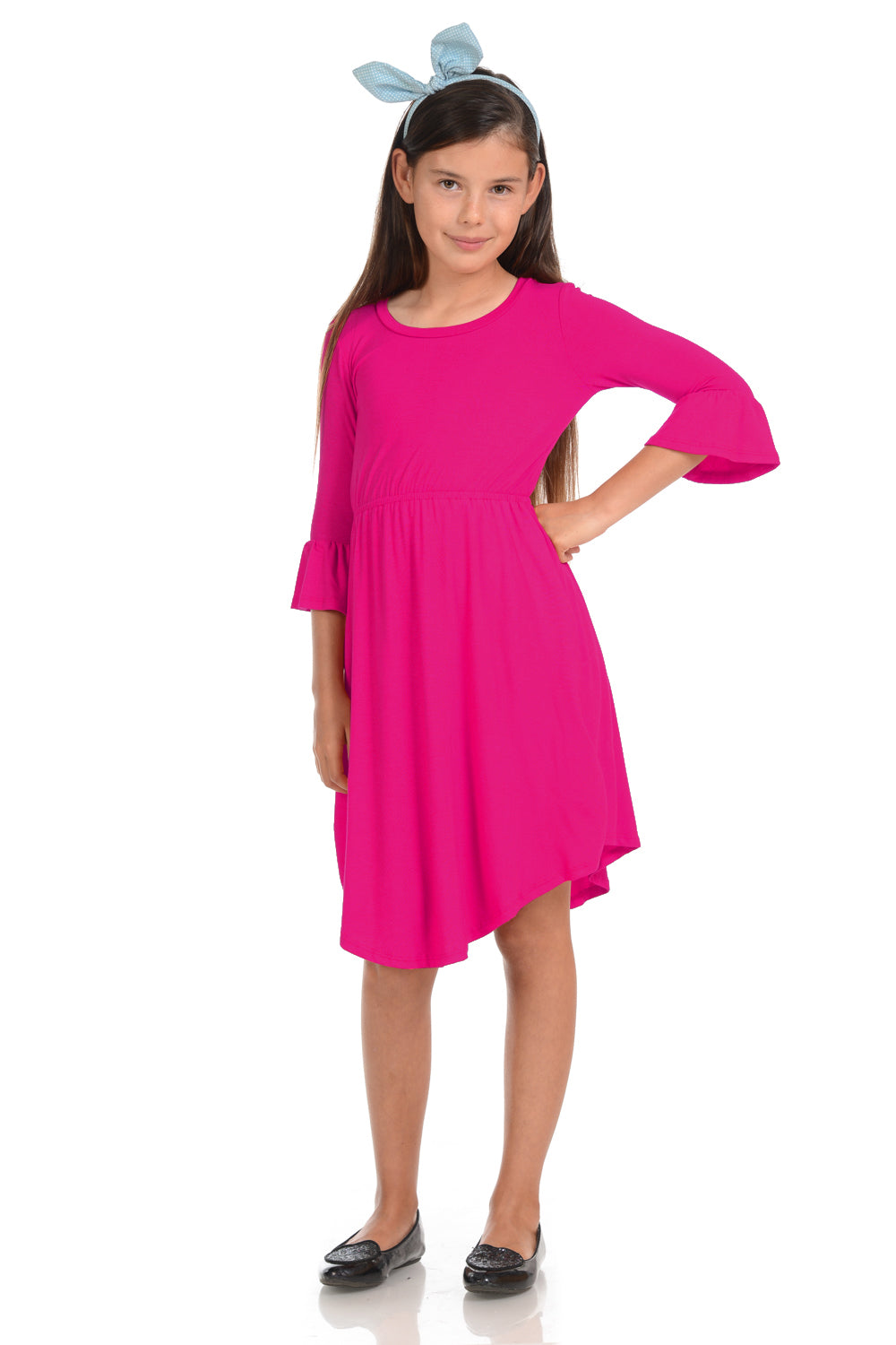 Fit and Flare Midi Dress with Bell Sleeve