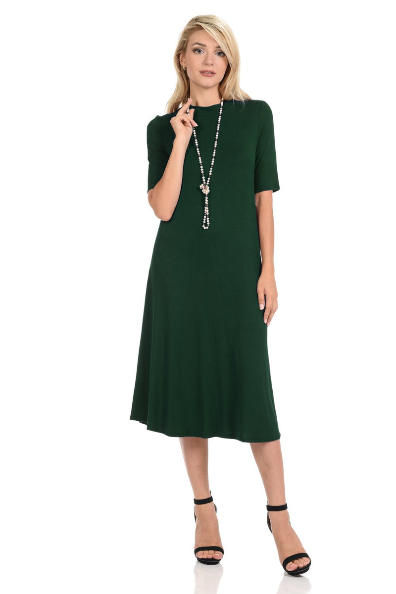 Mock Neck Trapeze Midi Dress