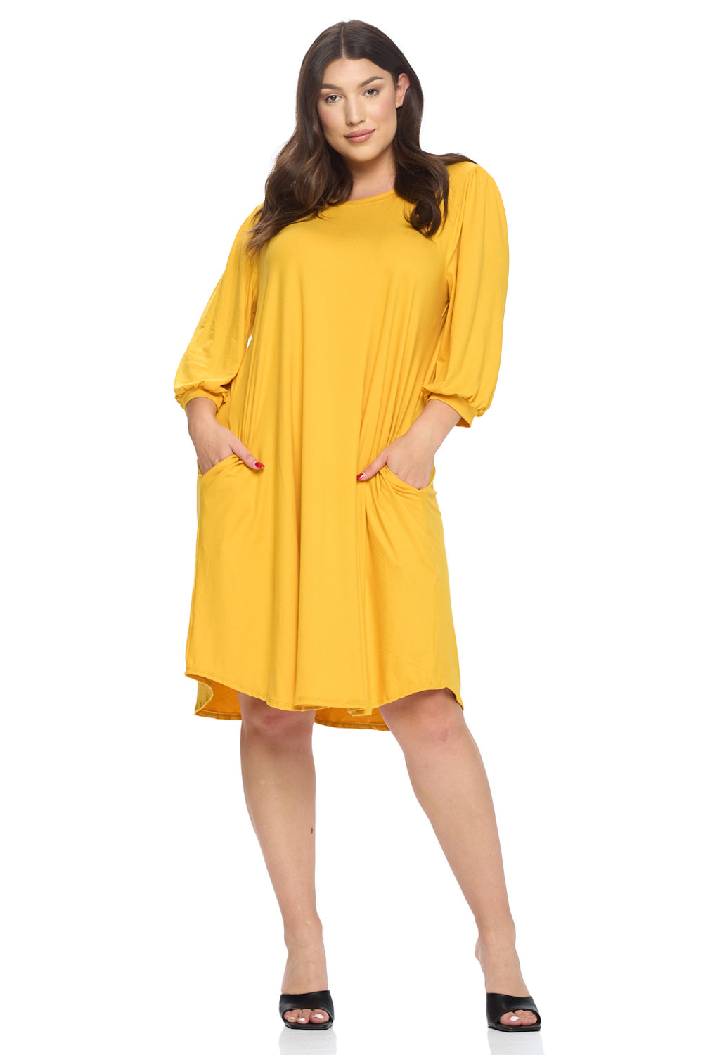 Balloon Sleeve Midi Dress Plus Size