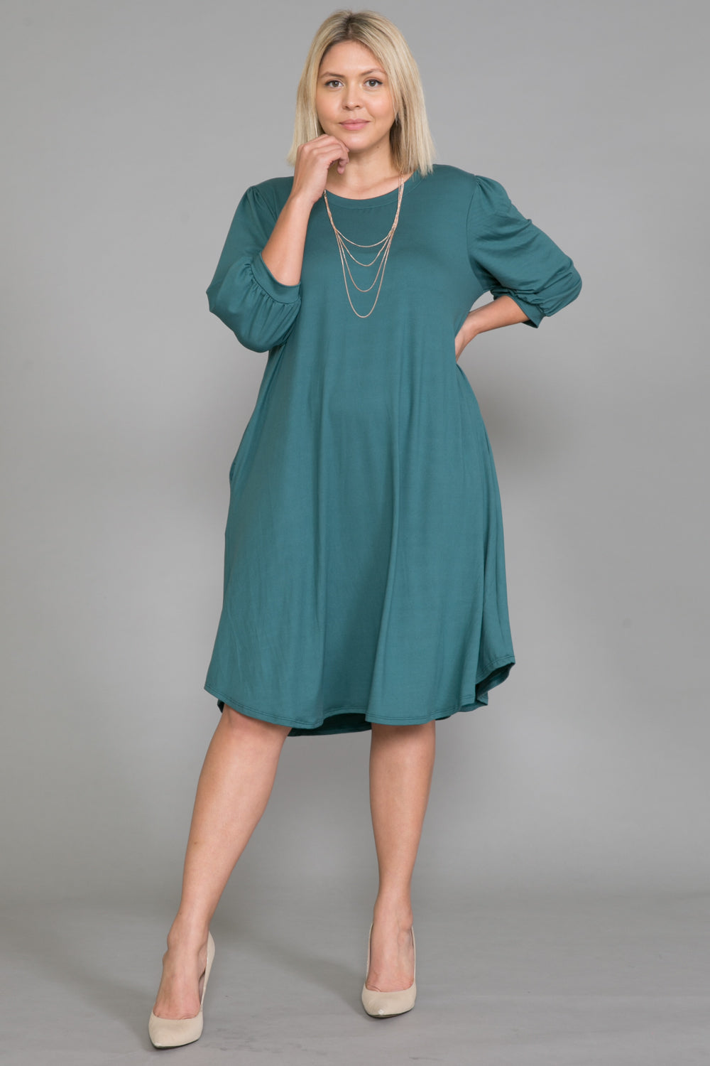 Balloon Sleeve Midi Dress Plus Size
