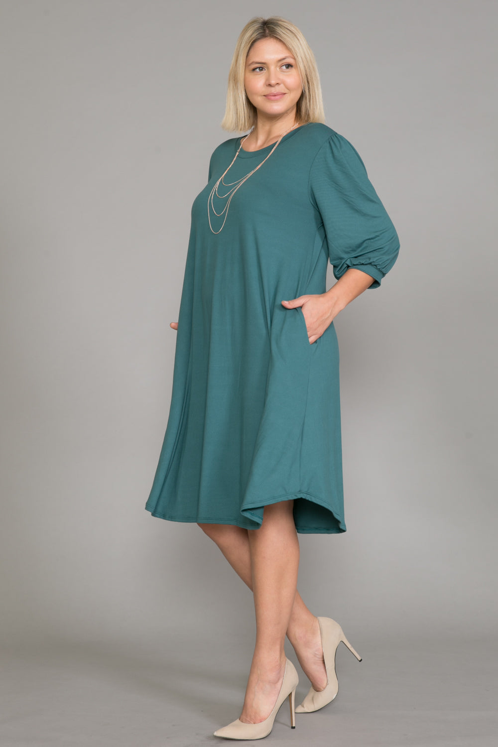 Balloon Sleeve Midi Dress Plus Size