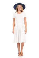 Short Sleeve Pleated Midi Dress with Pockets