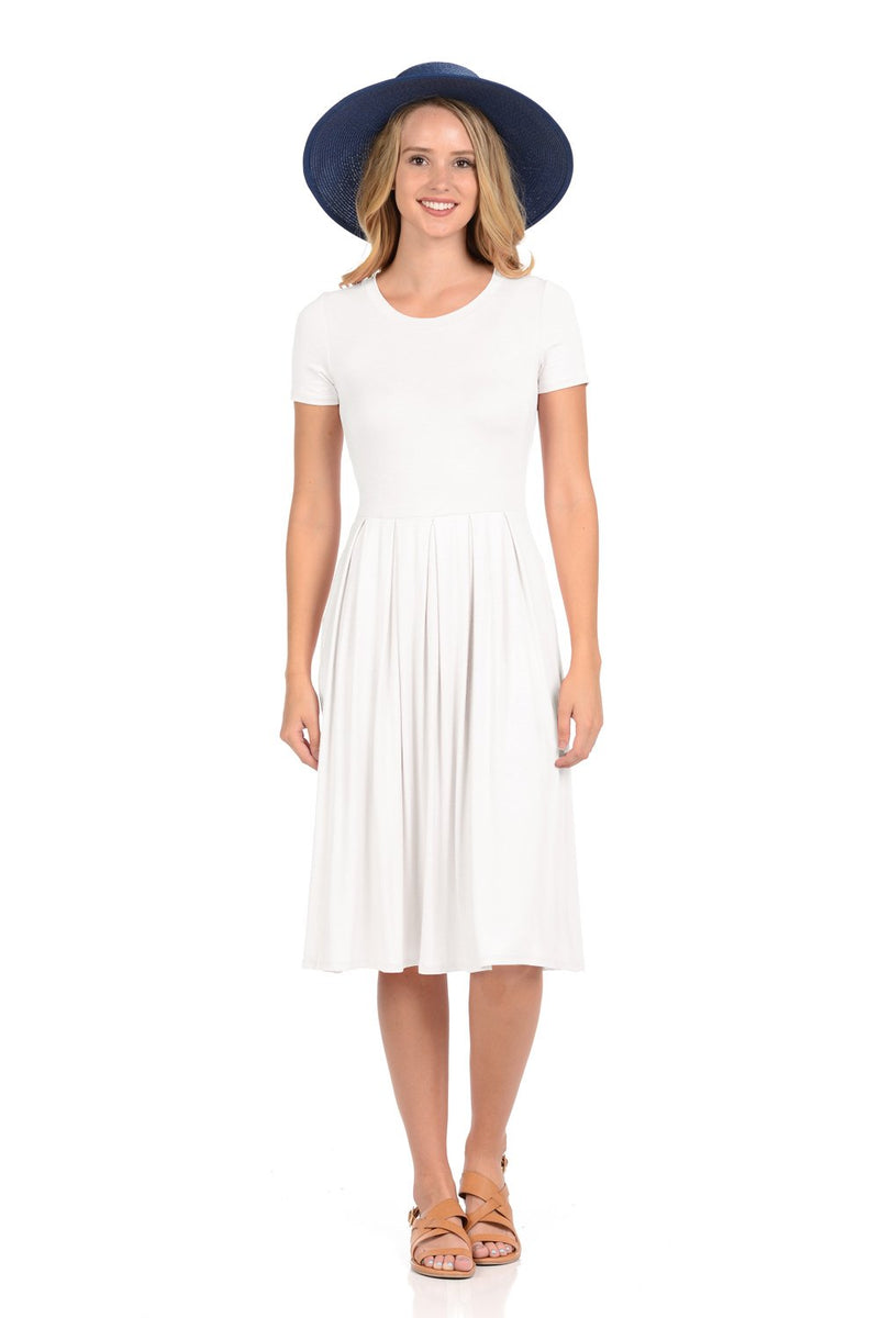 Short Sleeve Pleated Midi Dress with Pockets