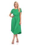 Short Sleeve Flare Midi Dress with Pockets Solid
