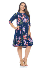 A-Line Trapeze Midi Dress Floral Print Plus Size