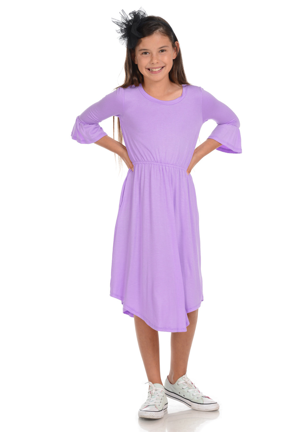 Fit and Flare Midi Dress with Bell Sleeve