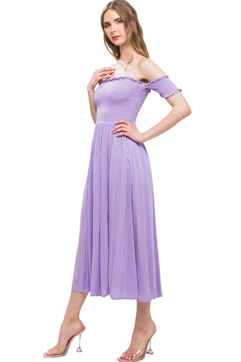 Smocked Off-Shoulder Midi Dress