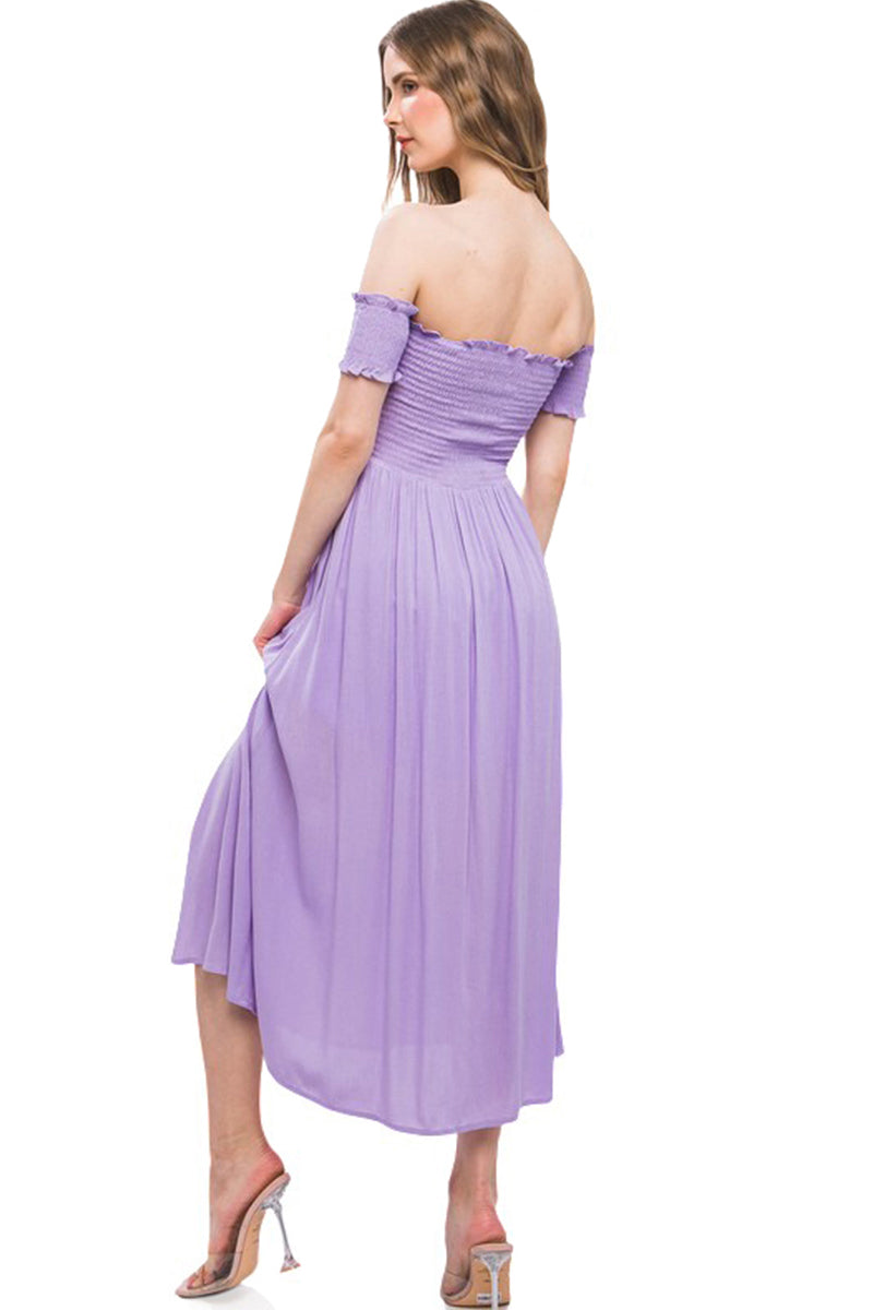 Smocked Off-Shoulder Midi Dress