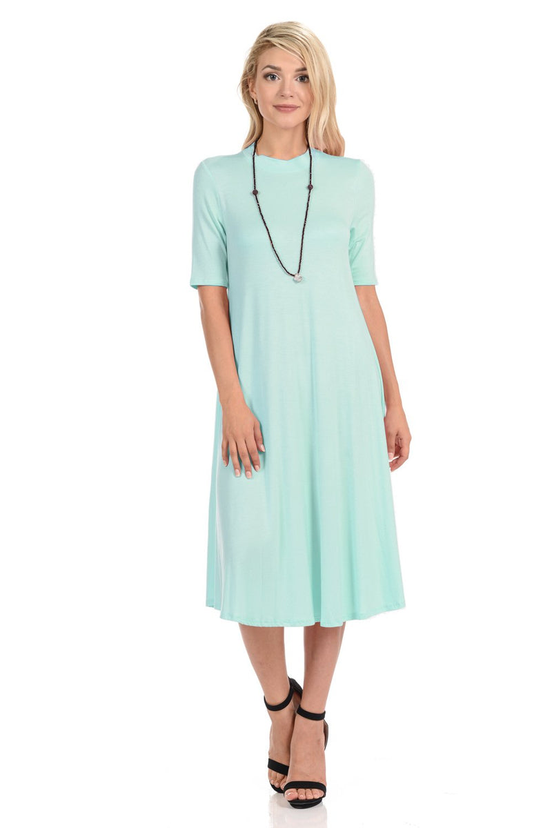 Mock Neck Trapeze Midi Dress