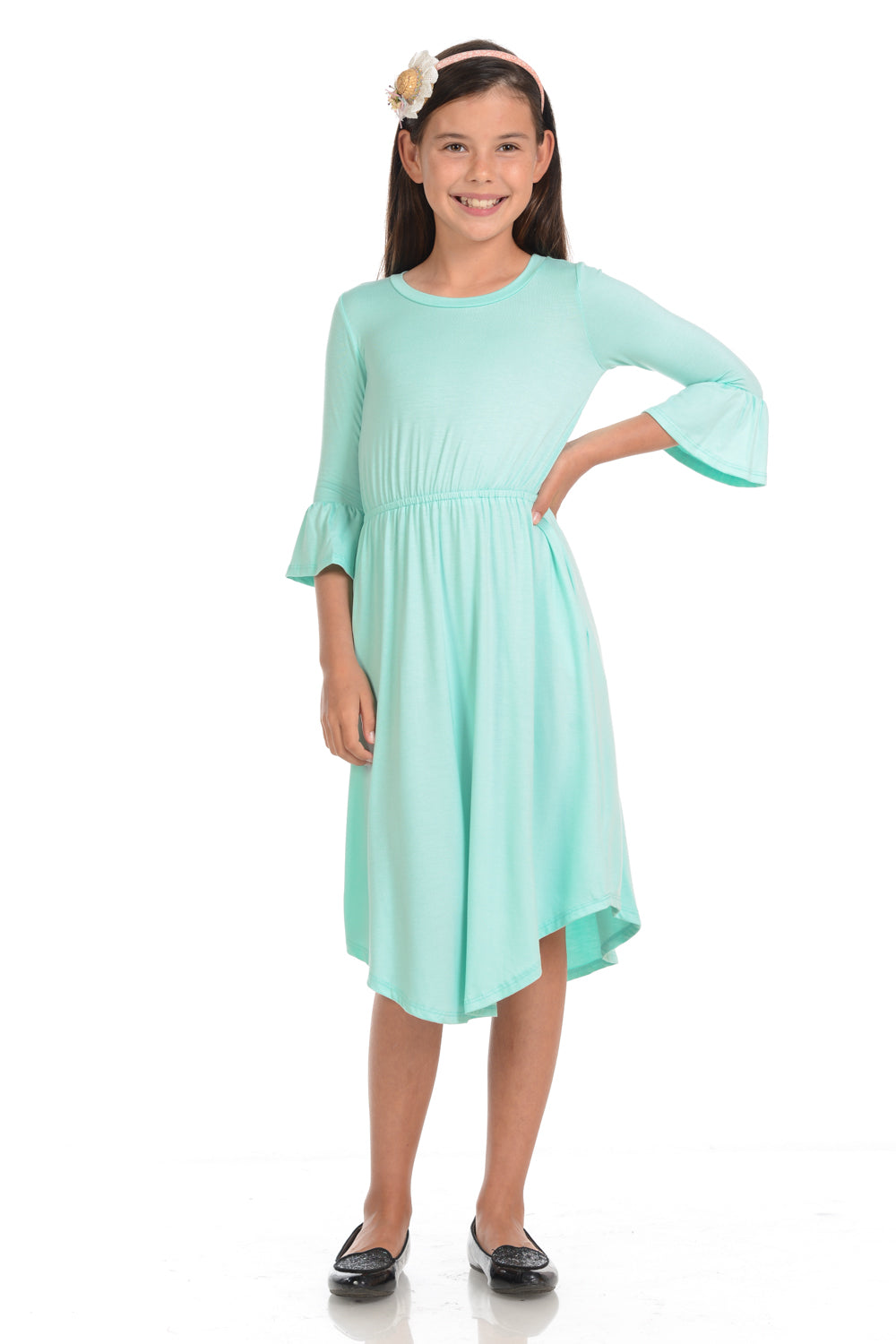 Fit and Flare Midi Dress with Bell Sleeve