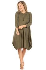 Tapered Hemline Dress with Gathered Front Detail