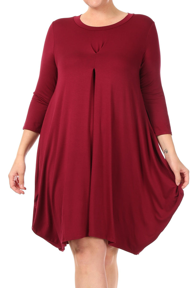 Tapered Hemline Dress with Gathered Front Detail Plus Size