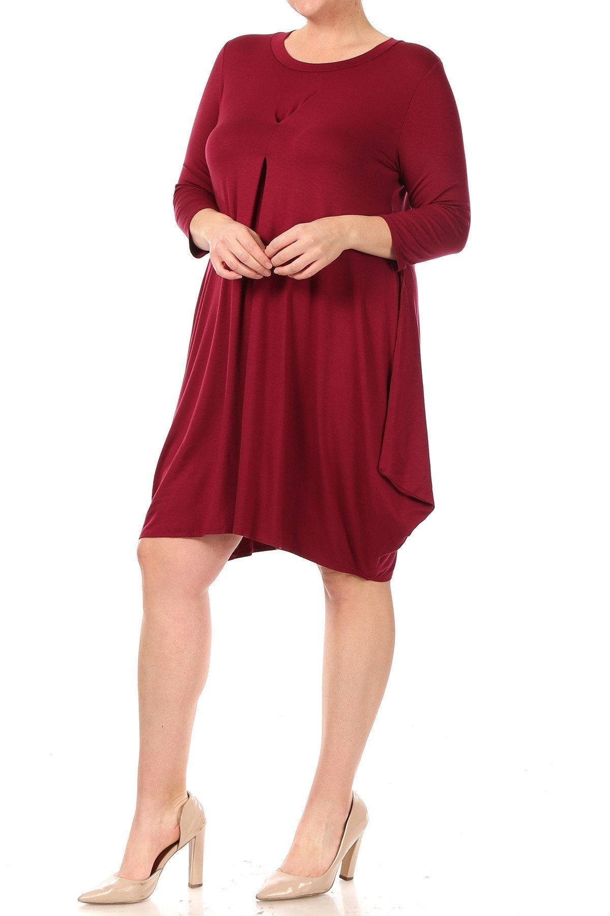 Tapered Hemline Dress with Gathered Front Detail Plus Size
