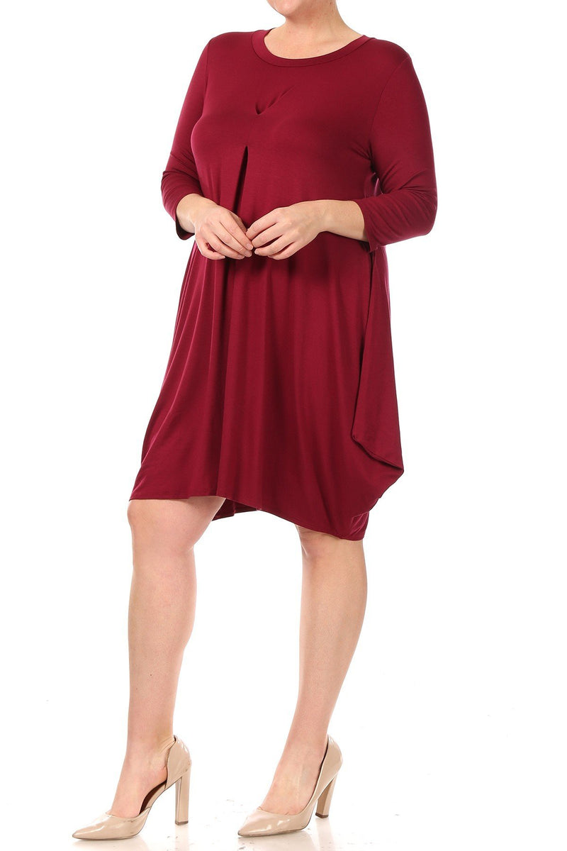 Tapered Hemline Dress with Gathered Front Detail Plus Size