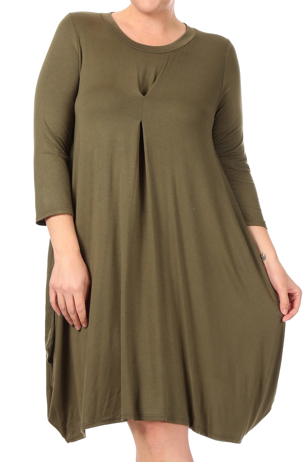 Tapered Hemline Dress with Gathered Front Detail Plus Size