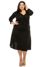 Faux Wrap Dress with Tie Plus Size