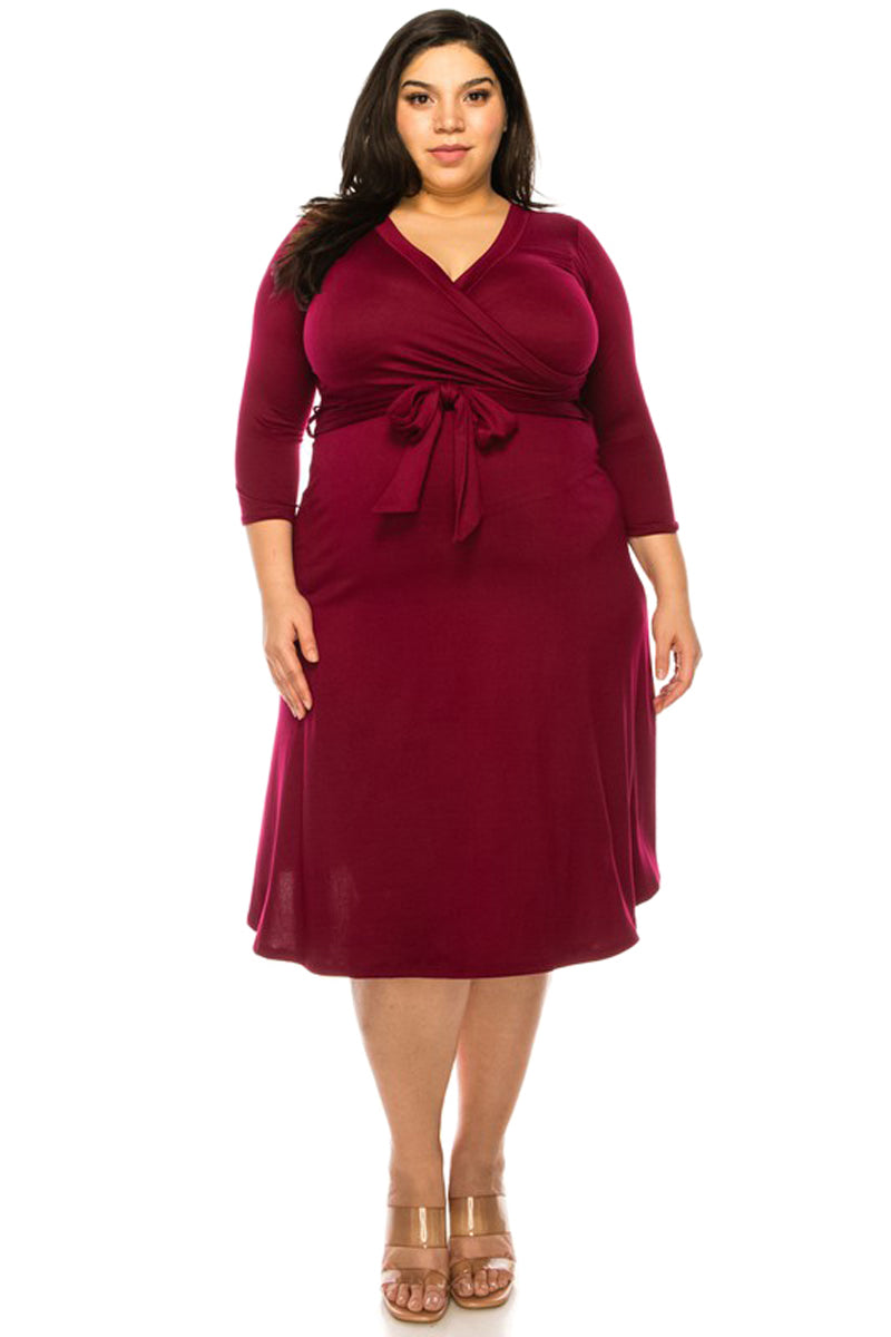 Faux Wrap Dress with Tie Plus Size