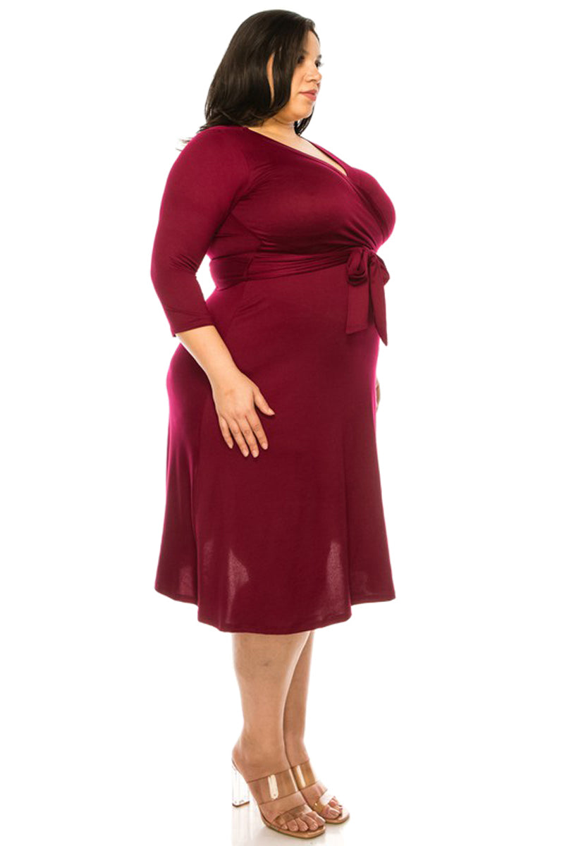 Faux Wrap Dress with Tie Plus Size