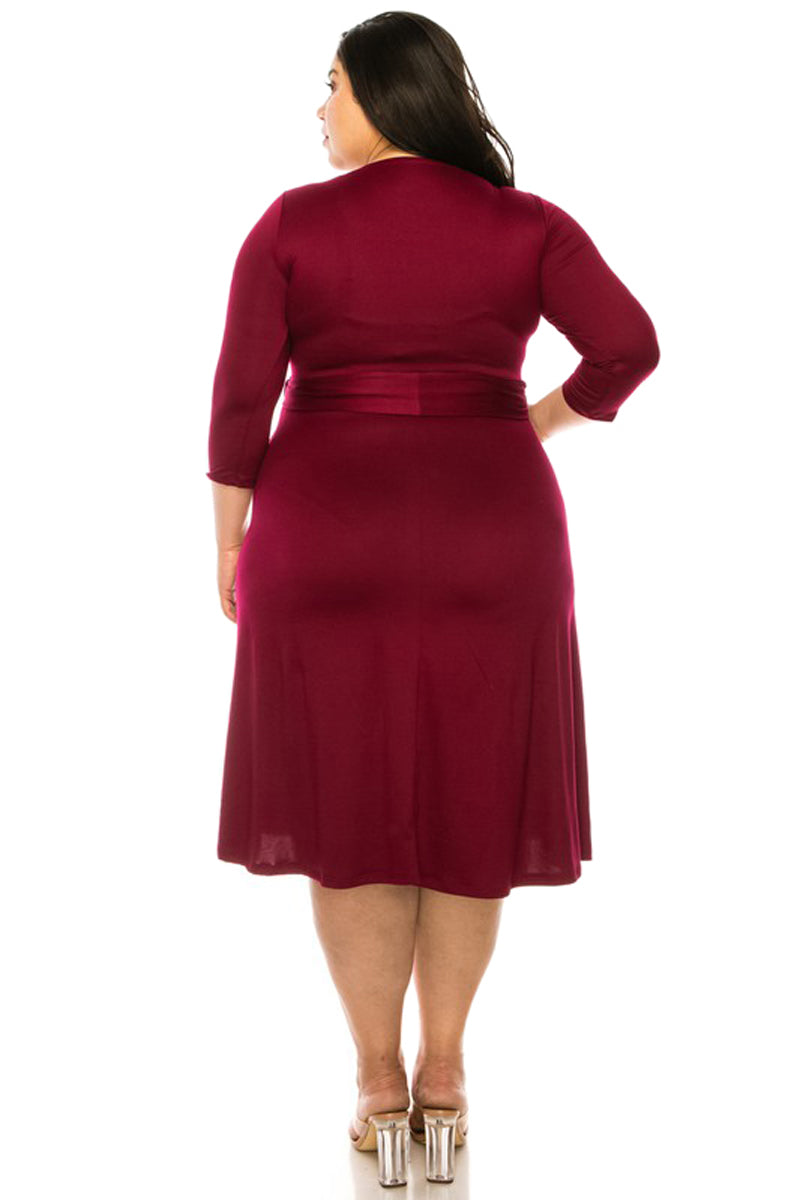 Faux Wrap Dress with Tie Plus Size