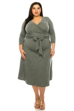 Faux Wrap Dress with Tie Plus Size