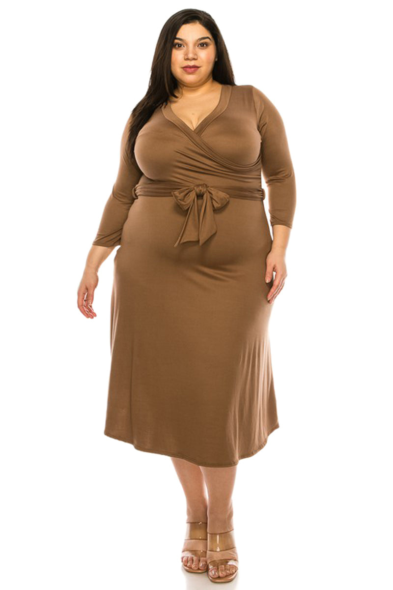 Faux Wrap Dress with Tie Plus Size