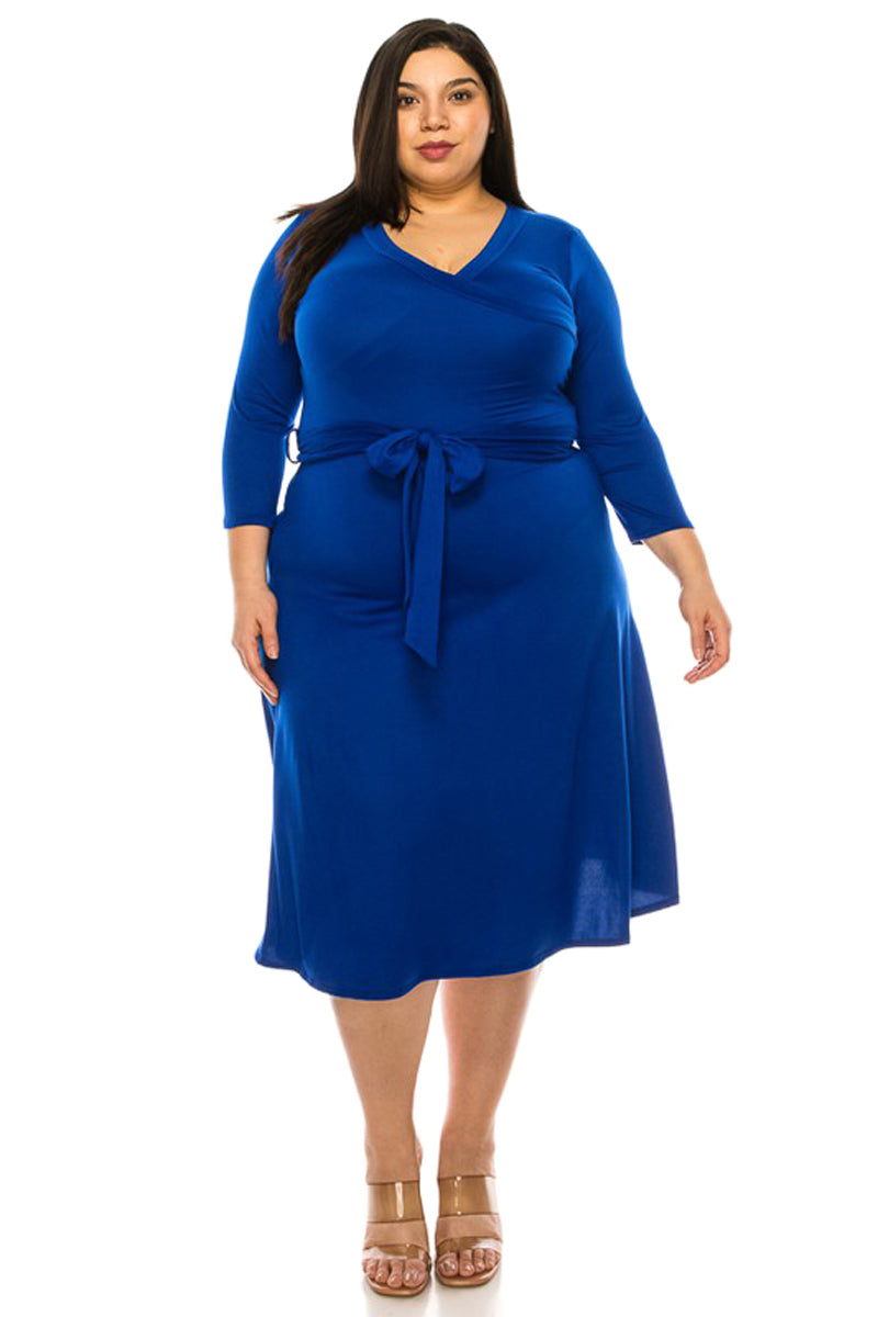 Faux Wrap Dress with Tie Plus Size
