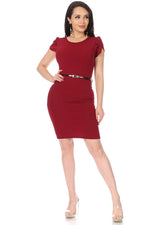 Solid Sheath Dress with Belt